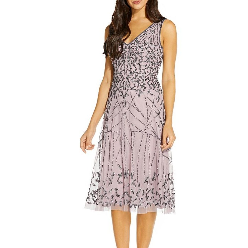 Adrianna Papell Embellished Tulle Fit-and-Flare Dress - Mother of the Bride